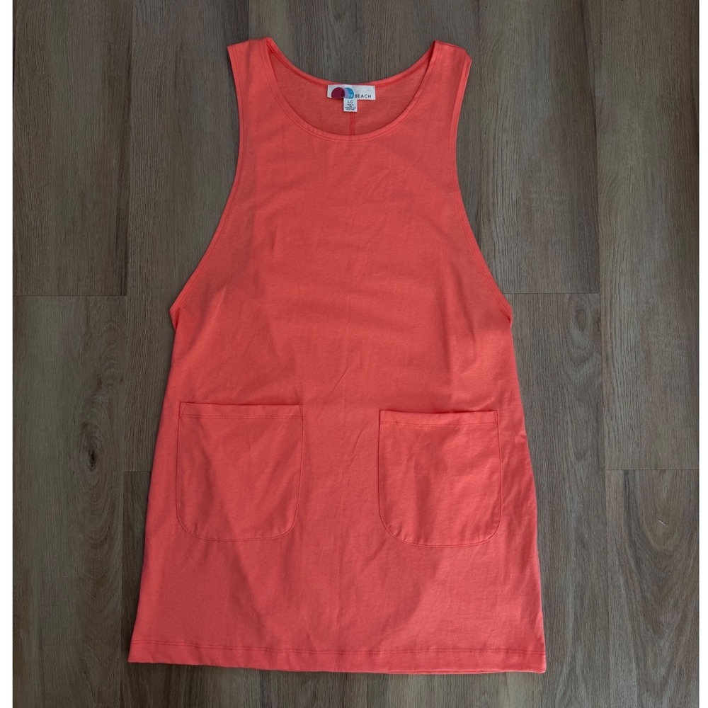 Free People Beach Womens Large Coral Cotton Pocket Tank Mini Dress coverup